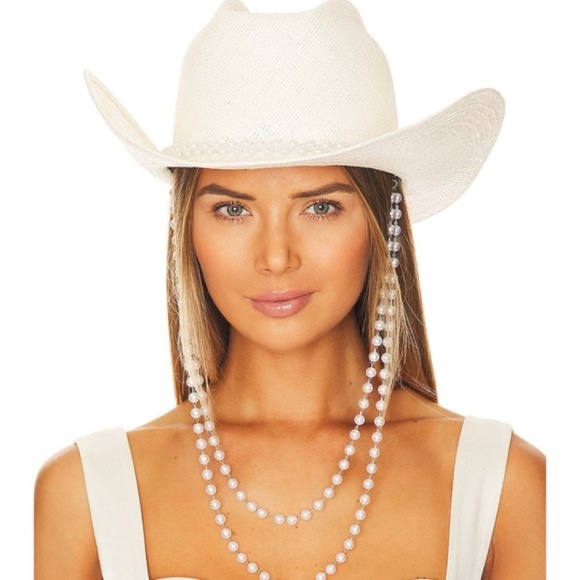 Gladys Tamez Millinery x REVOLVE Pearl Band Cowboy Handmade Hat White Size S - Picture 1 of 7